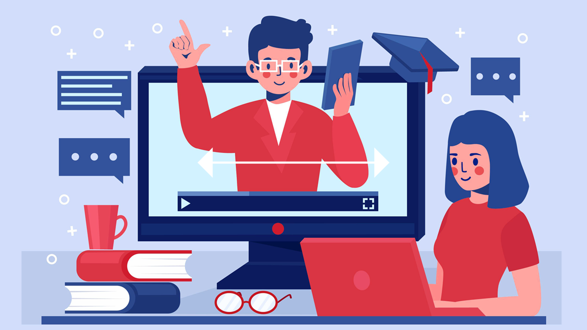 Laptop showing a video call, representing remote online instruction.